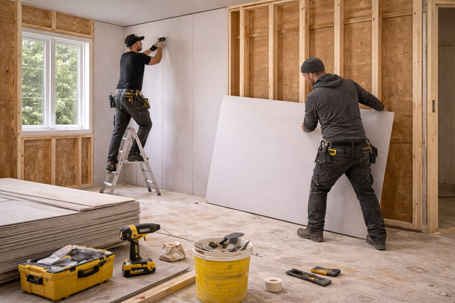 Väggar uppsatta vid renovering i Dalarna