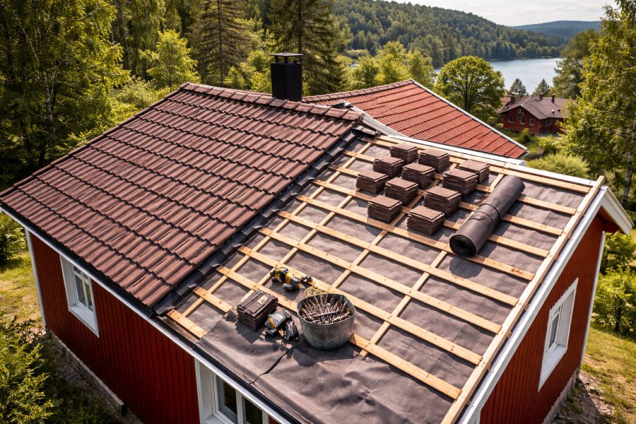Takläggning på villa i Falun med nya betongpannor